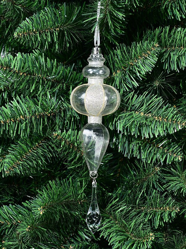 Clear Lustrous Grand Silver Glittered Ball Finial Drop | 24cm — image 2