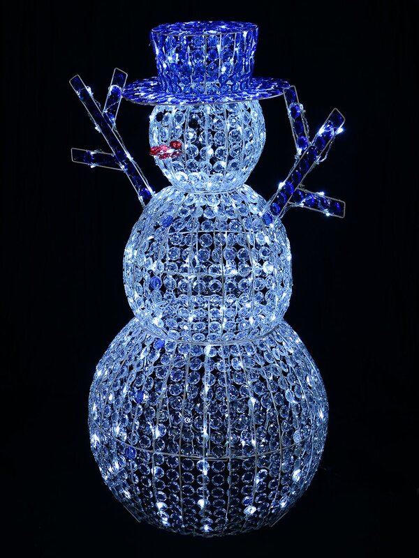 Cool White LED Crystal 3D Winter Snowman With Top Hat - 1.2m