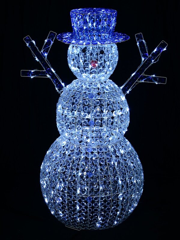 Cool White LED Crystal 3D Winter Snowman With Top Hat - 1.2m