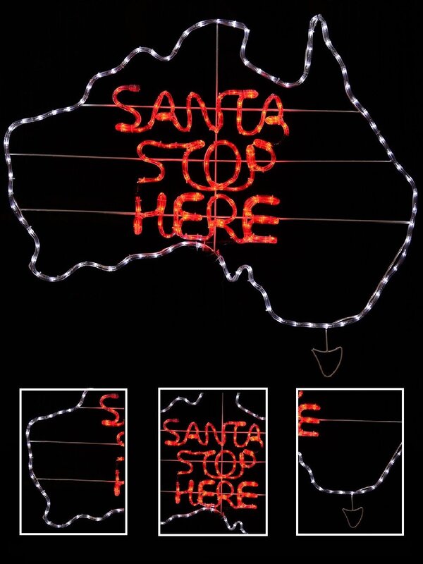 Cool White & Red Santa Stop Here Australian Map Rope Light Silhouette - 1.1m — image 2
