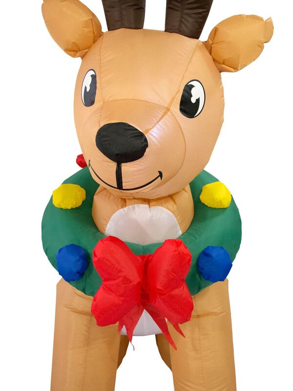 Cute Illuminated & Animated Reindeer With Wreath Inflatable - 70cm — image 5