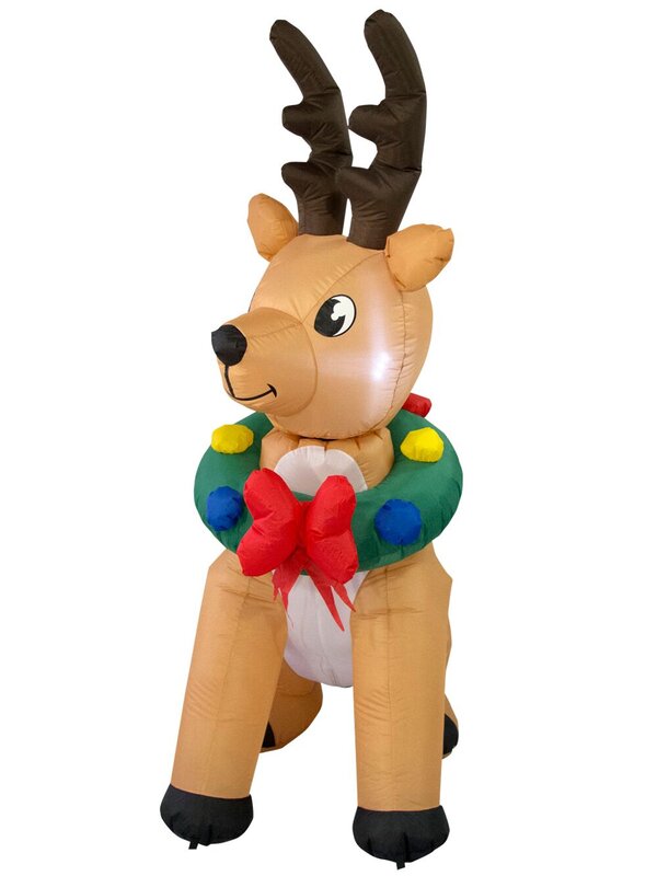 Cute Illuminated & Animated Reindeer With Wreath Inflatable - 70cm — image 3