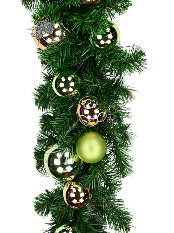 Decorated Antique Mint & Rose Gold Baubles Pine Christmas Garland - 2.3m — image 3