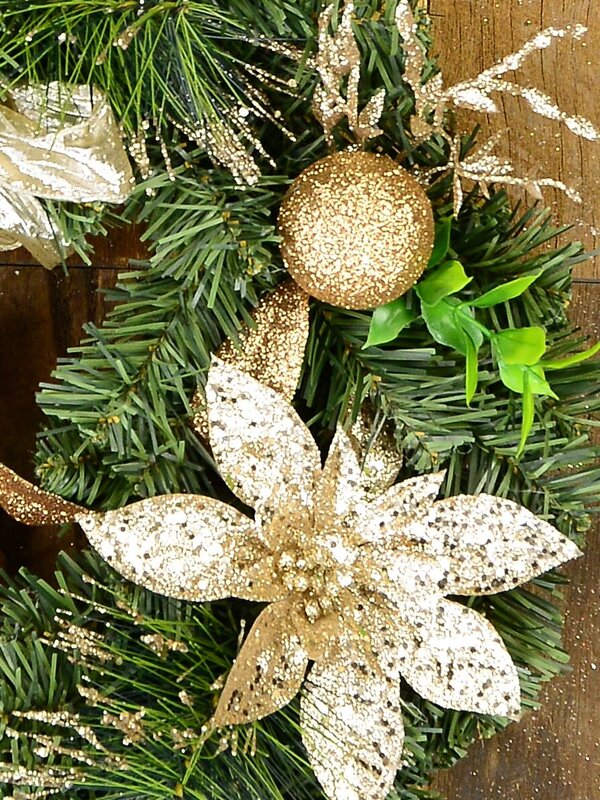 Decorated Gold & Champagne Mixed Foliage & Floral Pine Wreath - 40cm — image 3
