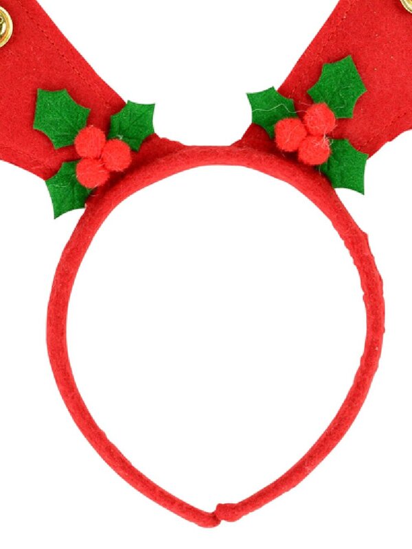 Felt Reindeer Antlers Headband With Mistletoe & Bells - One Size Fits Most