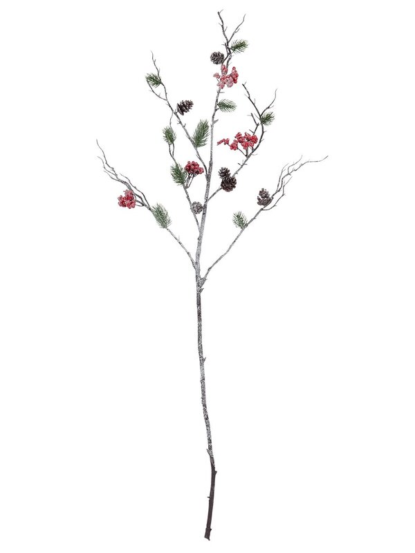 Frosted Mixed Foliage & Berries Branch Decorative Christmas Spray Stem - 1m — image 2