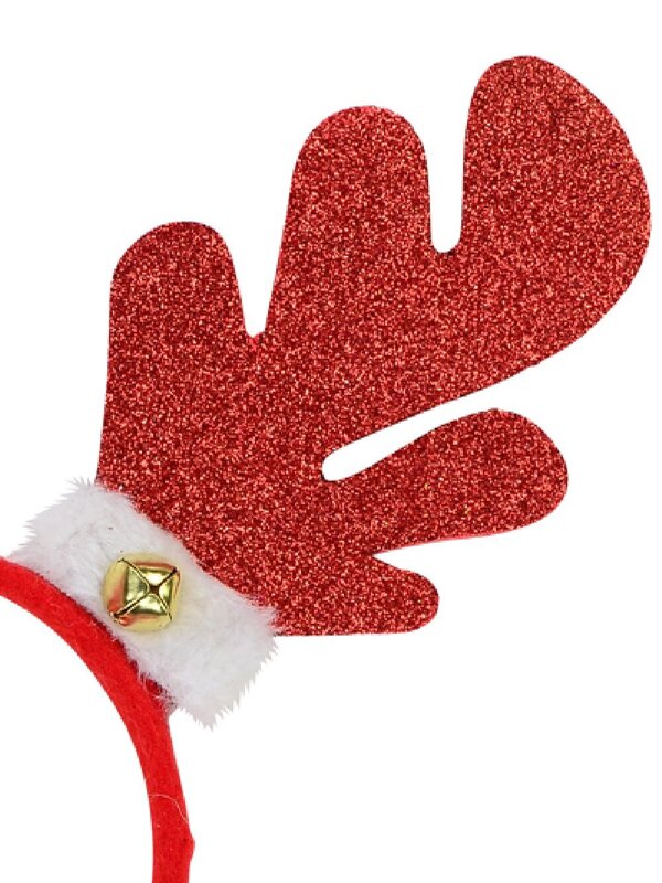 Glittered Reindeer Antlers Headband With Bell & Fluffy Cuff - One Size Fits Most