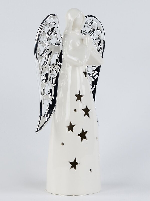 Glorious White Angel With Silver Wings Ceramic Christmas Ornament - 25cm — image 3