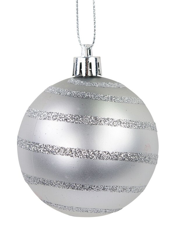 Gloss, Matte, Pearl, Glittered & Striped Silver Baubles - 64 x 60mm