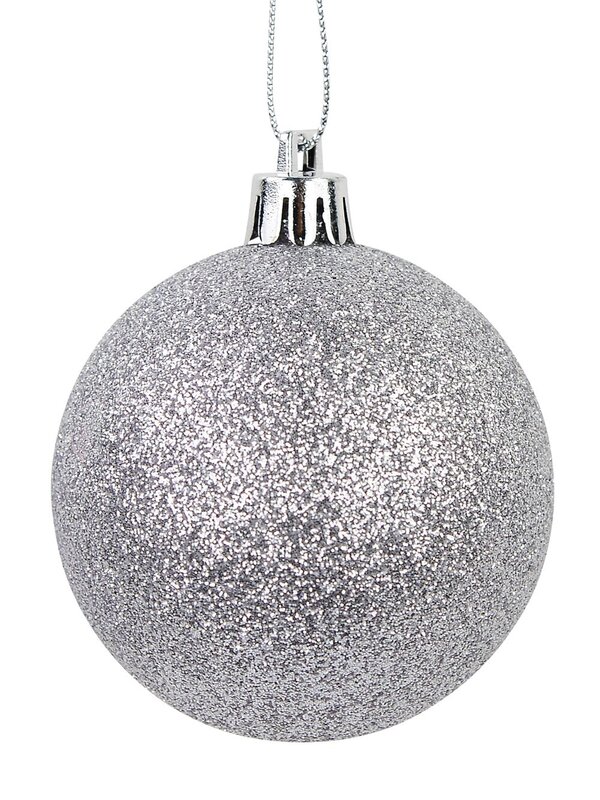 Gloss, Matte, Pearl, Glittered & Striped Silver Baubles - 64 x 60mm