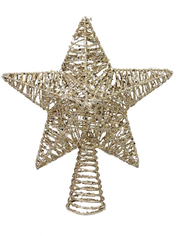 Gold Mesh Look Star Illuminated Warm White Tree Topper Ornament - 30cm — image 3