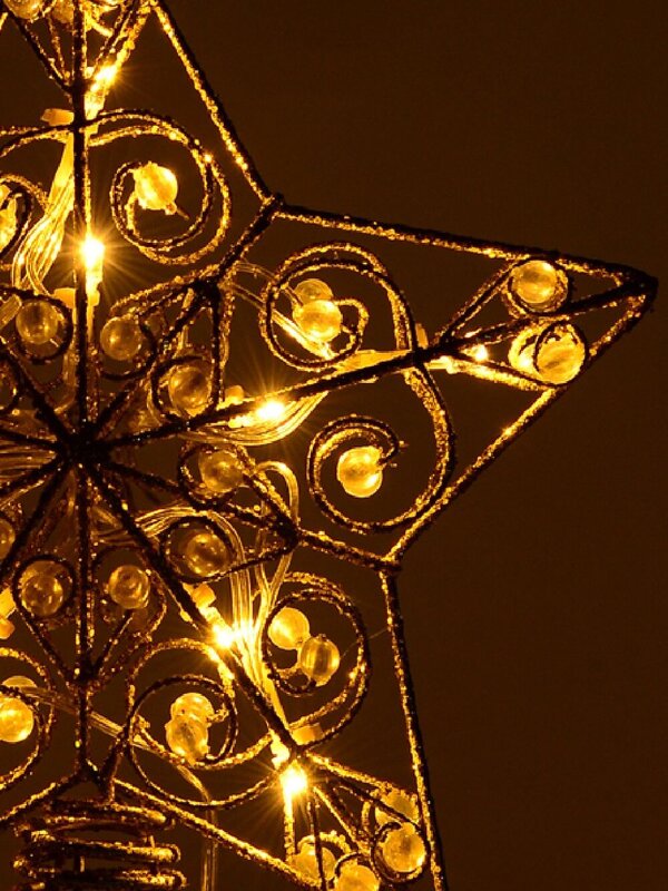 Gold Star With Beads Illuminated Warm White Tree Topper Ornament - 21cm — image 7