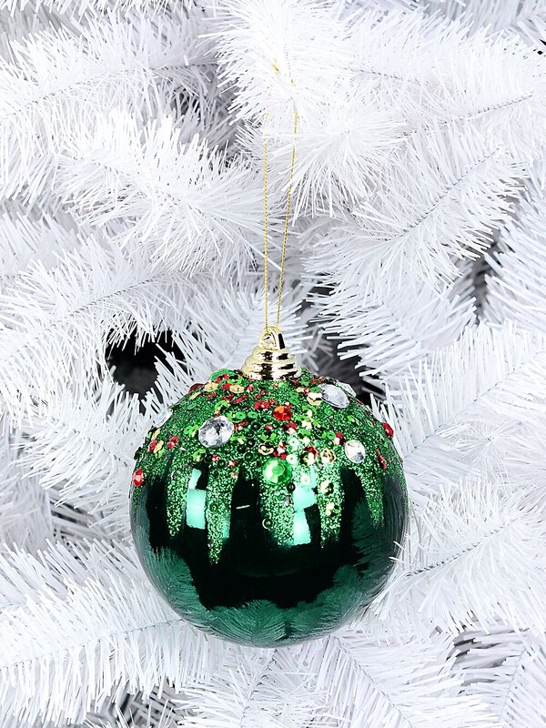 Green Christmas Bauble Decorated With Glitter, Sequins & Simulants - 12cm — image 3