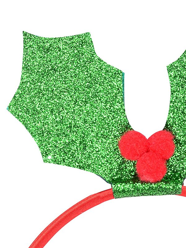 Green Glitter Holly Leaf & Red Berries Christmas Headband | One Size Fits Most — image 2