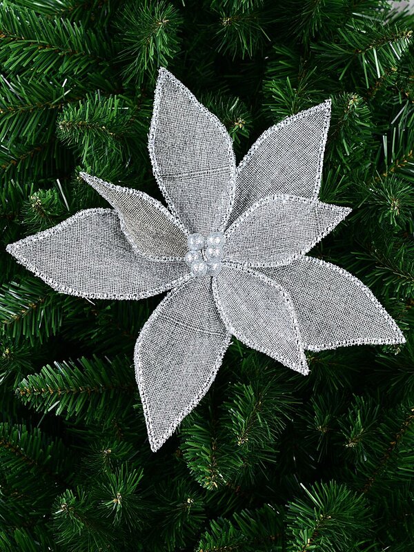 Grey Mesh & Silver Diamante Poinsettia Christmas Tree Clip Pick | 30cm — image 2