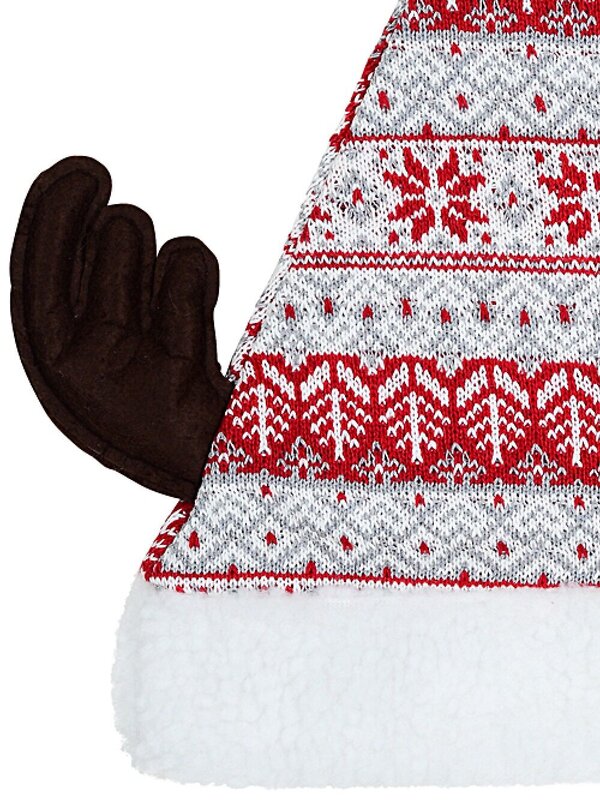 Grey Red & White Knitted Sweater Santa Hat With Antlers | One Size Fits Most — image 3