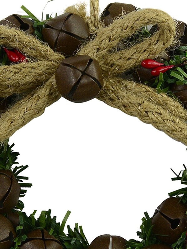 Hanging Decorative Metal Bells Wreath With Jute &amp; Foliage - 10cm — image 3