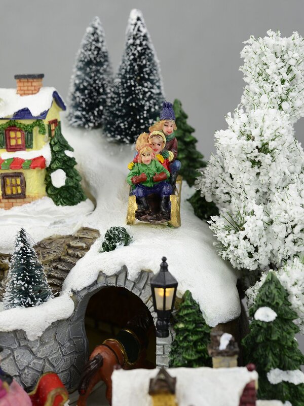 Illuminated, Animated & Musical Christmas Snowy Hillside Village Scene - 33cm — image 7