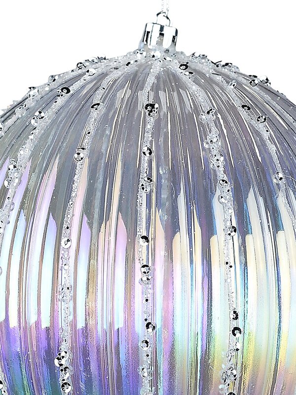 Iridescent Dynamic Grand Pumpkin Ribbed Silver Sequin Bauble | 15cm — image 3