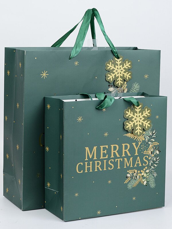 Large Green Merry Christmas & Foliage Gift Bag With Gold Foil | 35cm — image 3