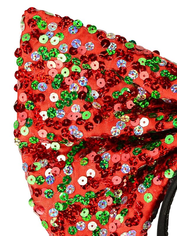 Large Red Christmas Bow Headband Holographic Sequins | One Size Fits Most