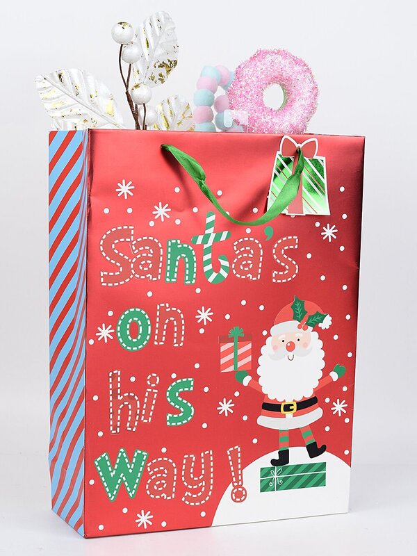 Large Red Santa's On His Way Christmas Gift Bag With Gloss | 42cm — image 5