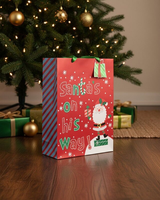Large Red Santa's On His Way Christmas Gift Bag With Gloss | 42cm — image 3