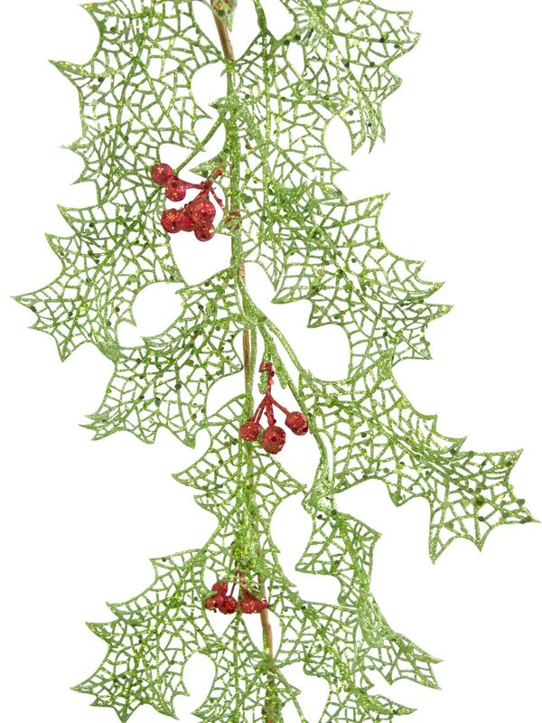 Lime Filigree Holly Leaf Wired Garland - 1.9m — image 3