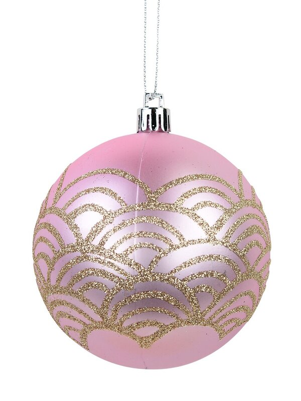 Matte Pink & Gold Glitter Art Deco Inspired Print Baubles - 4 x 80mm — image 3