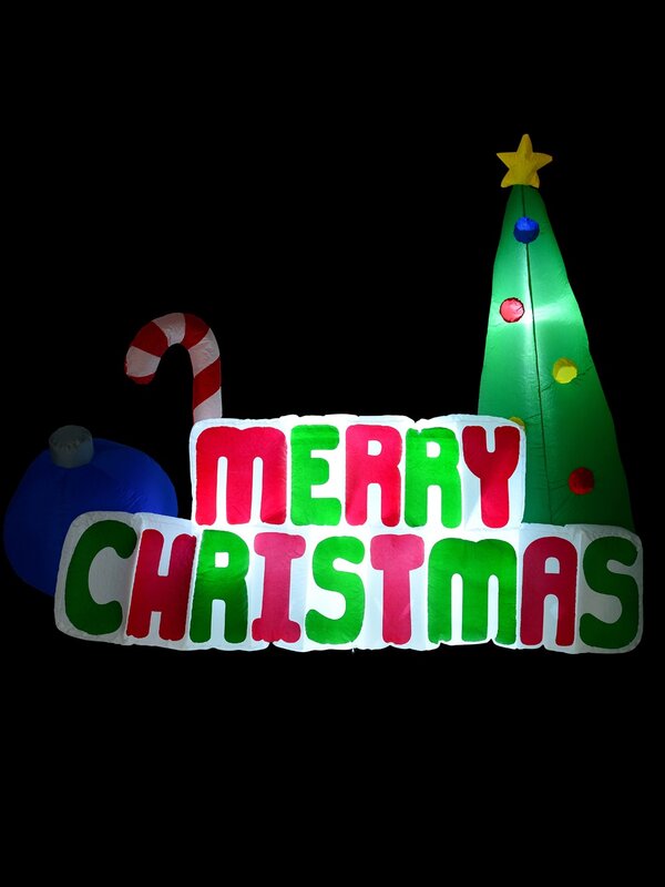 Merry Christmas With Bauble, Tree & Cane Illuminated Inflatable Display - 2.6m