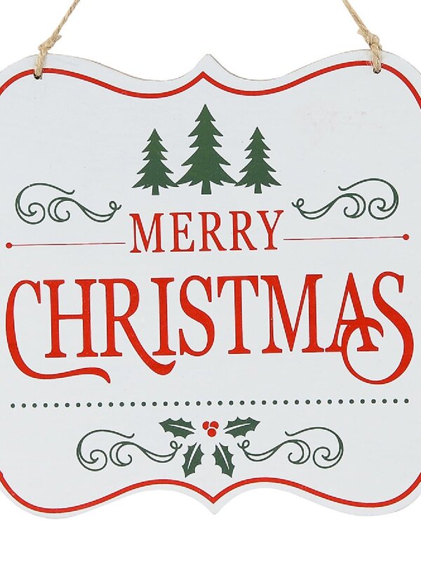 Merry Christmas Wooden Plaque Sign With Red & Green Print | 24cm — image 4