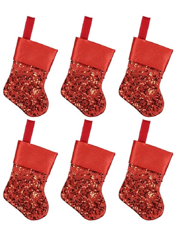 Mini Red Sequin Christmas Stocking Decorations - 6 x 15cm — image 2