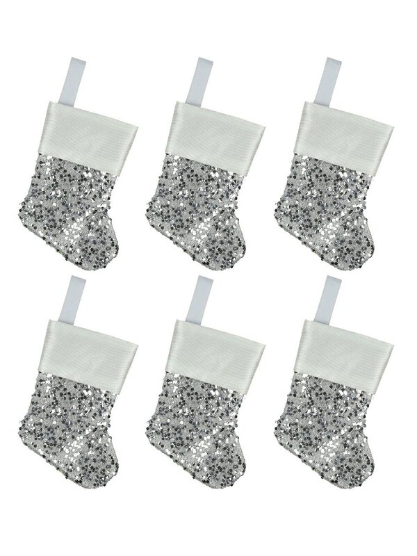 Mini Silver Sequin Christmas Stocking Hanging Decorations - 6 x 15cm — image 2