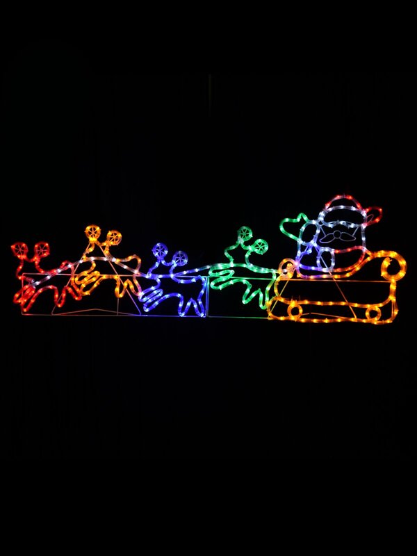 Multi Colour LED Santa, Sleigh & Cute Reindeers Rope Light Silhouette - 1.3m — image 2