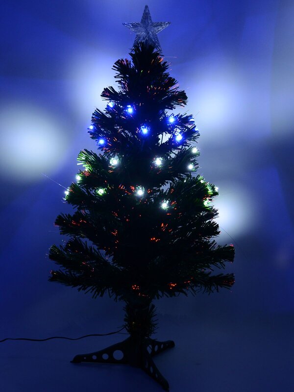 Multi Colour With Bauble Decorations Fibre Optic Tree - 90cm