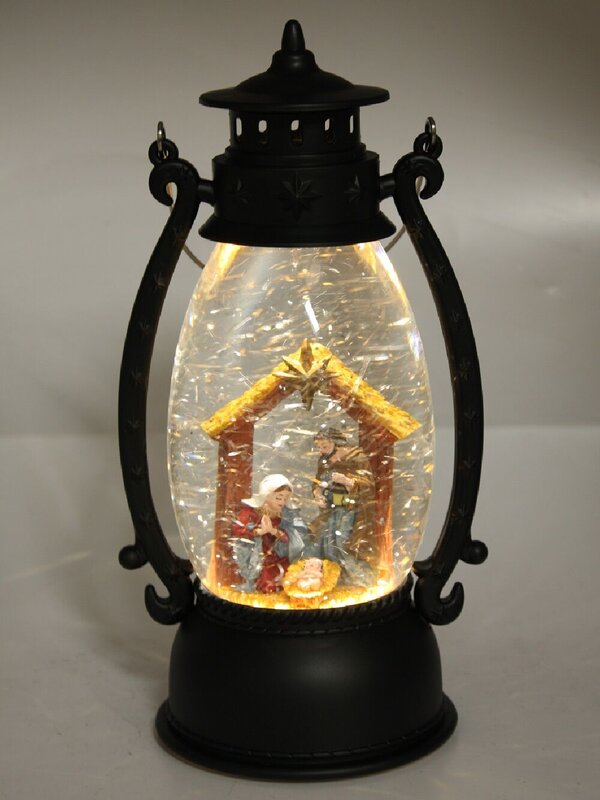 Nativity Manger Scene Hurricane Lantern Christmas Snow Globe - 26cm — image 2