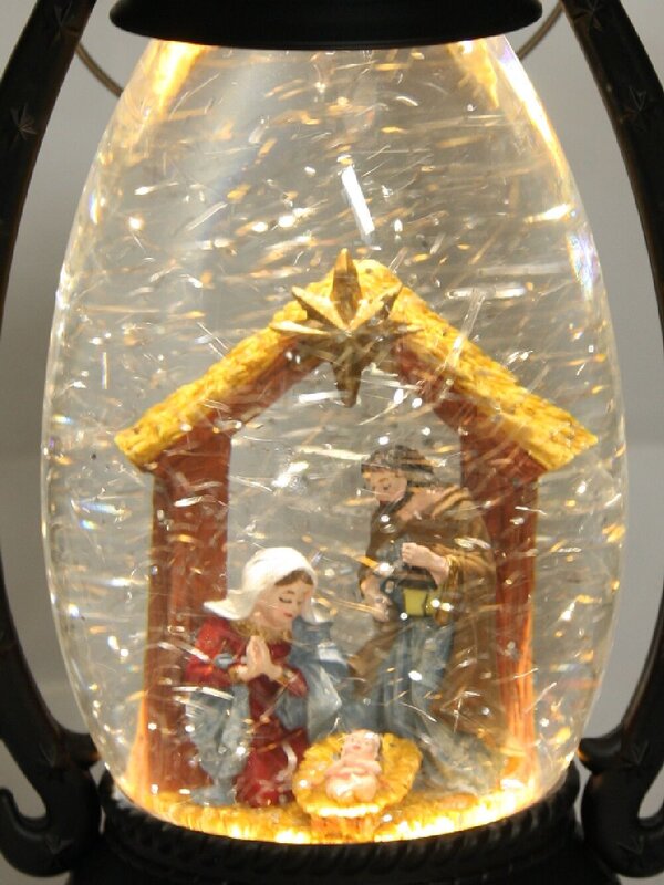 Nativity Manger Scene Hurricane Lantern Christmas Snow Globe - 26cm — image 3
