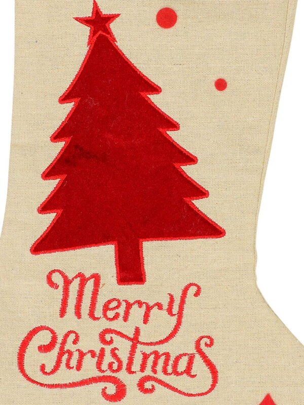 Natural Burlap With Merry Christmas & Tree Design Christmas Stocking - 42cm — image 3