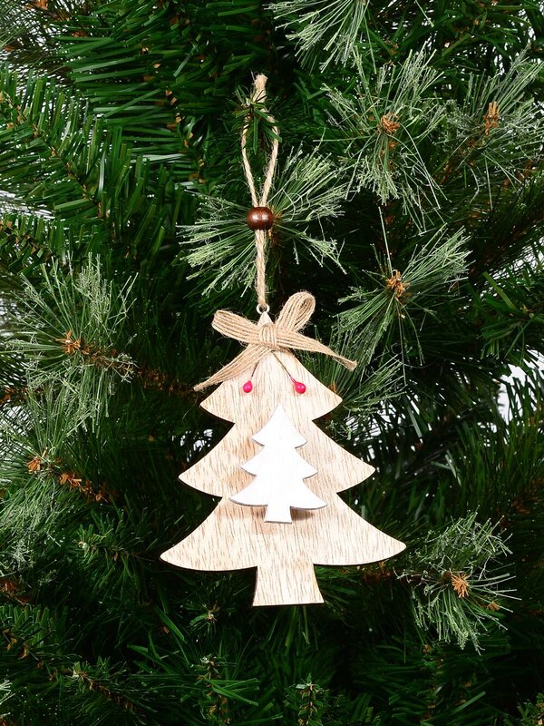 Natural & White Wood Christmas Tree With Peg Clip Hanging Decoration - 12cm — image 3