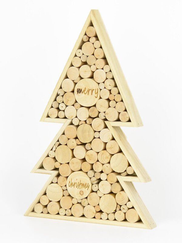 Natural Wood Christmas Tree Standing Ornament - 40cm