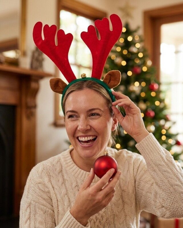 Novelty Reindeer Antlers Headband With Cute Ears & Bell | One Size Fits Most — image 2