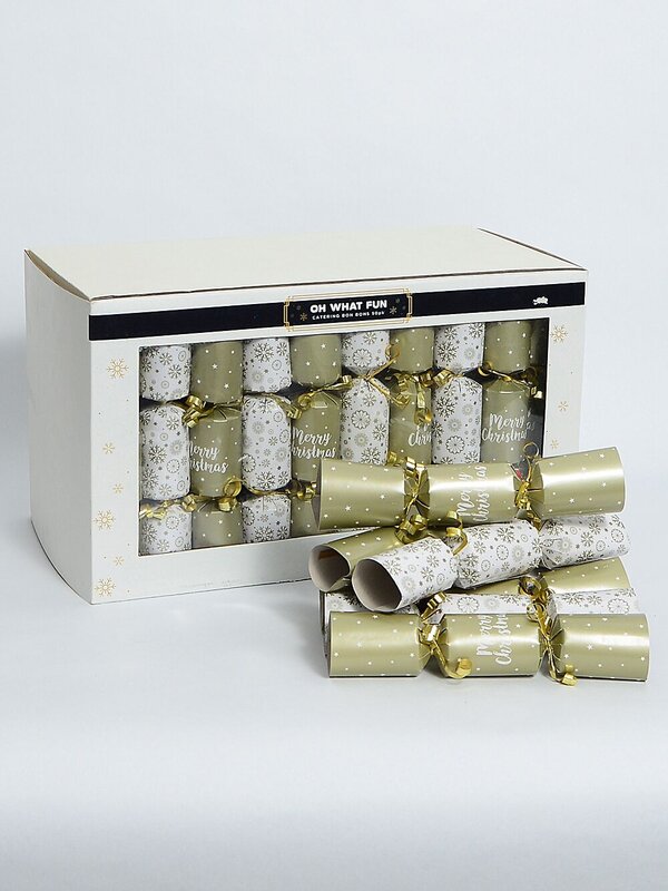 Olive Green & White Snowflakes & Font Christmas Cracker Bon Bons - 50 x 22cm