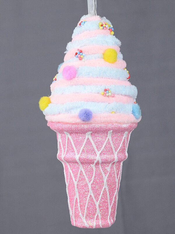 Pink & Blue 3D Ice Cream Swirl & Cone Whimsical Statement Ornament | 20cm — image 3