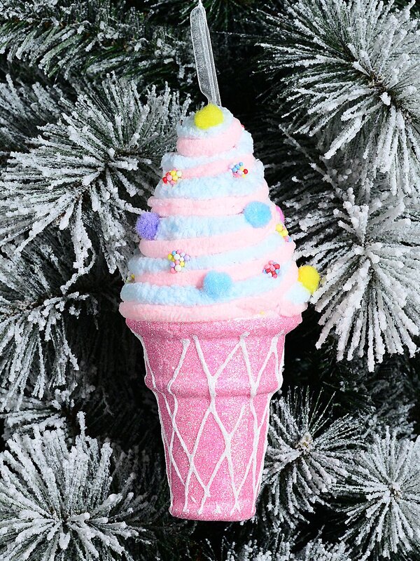 Pink & Blue 3D Ice Cream Swirl & Cone Whimsical Statement Ornament | 20cm — image 2