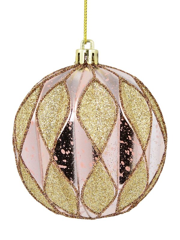 Pink Geometric Textured Shiny & Glittered Baubles - 4 x 80mm — image 2