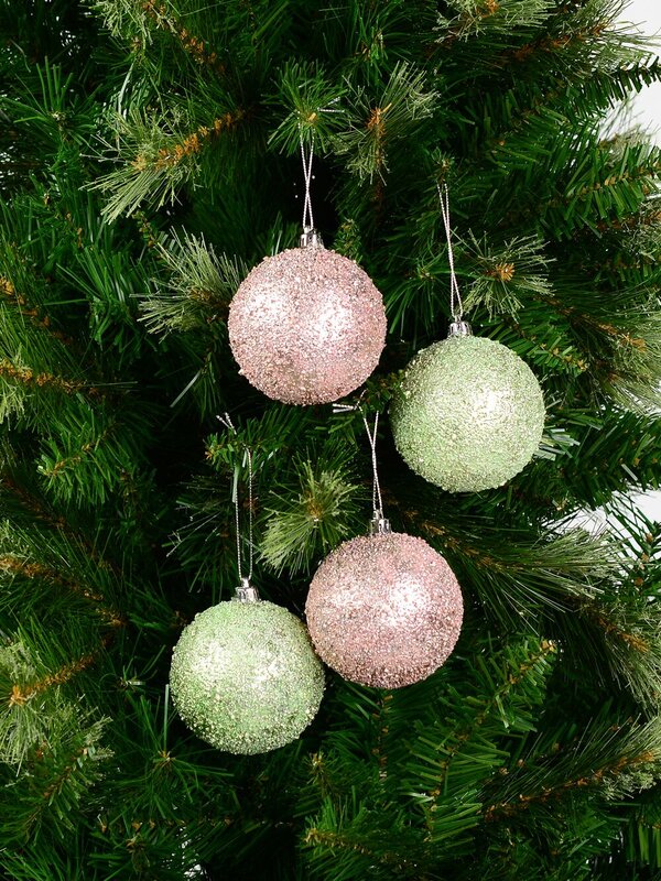 Pink & Mint Green Textured Baubles - 4 x 80mm — image 4