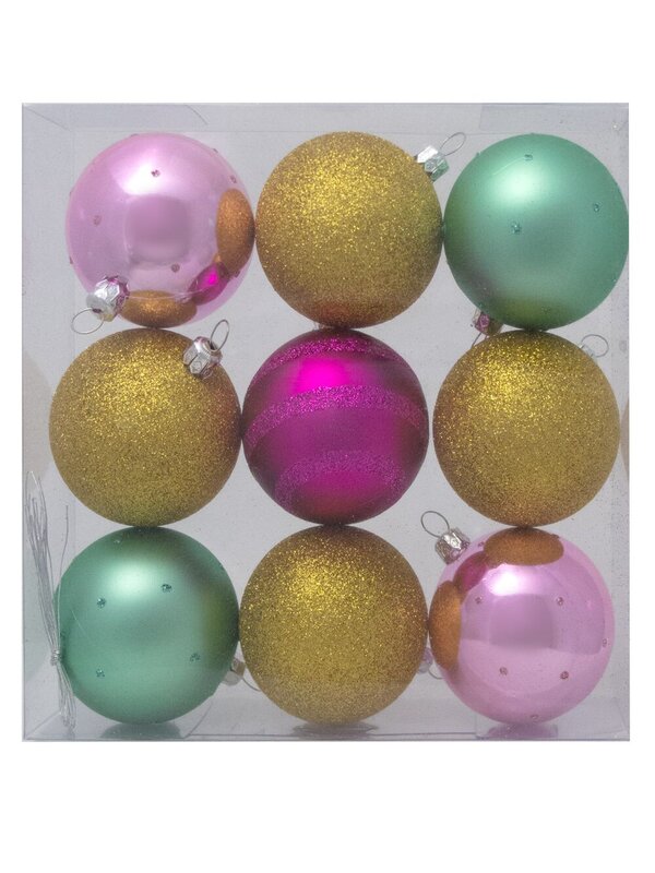 Pink, Peppermint, Fuchsia & Dark Gold Baubles In Assorted Styles - 9 x 60mm  — image 6