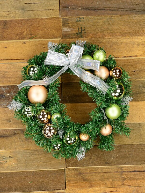 Pre-Decorated Antique Mint & Antique Rose Baubles Pine Wreath - 44cm