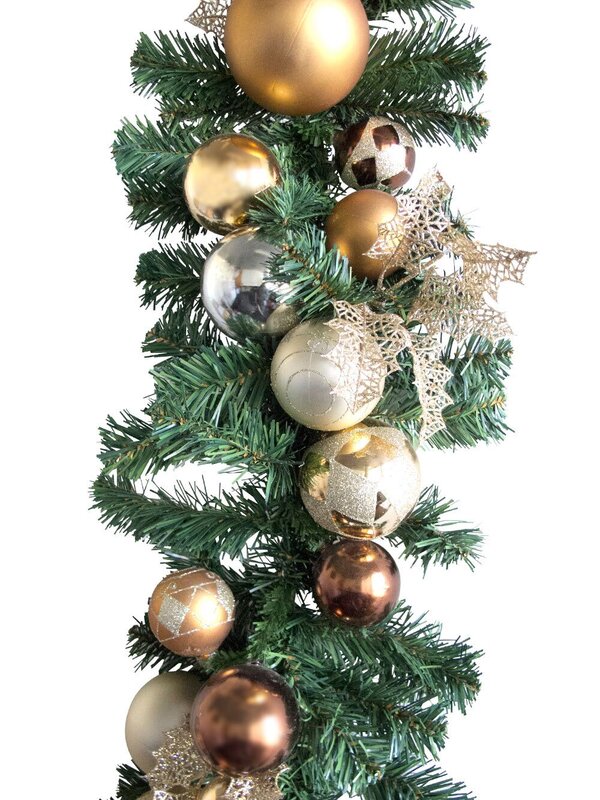 Pre-Decorated Chocolate, Copper & Champagne Bauble Garland - 2.7m