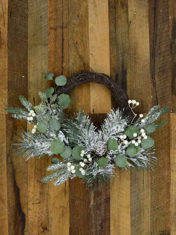 Pre-Decorated Wire Spun Winter Wreath With Mixed Flocked Foliage - 65cm